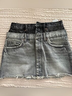Zara Black Washed Denim Mini Skirt Double Band